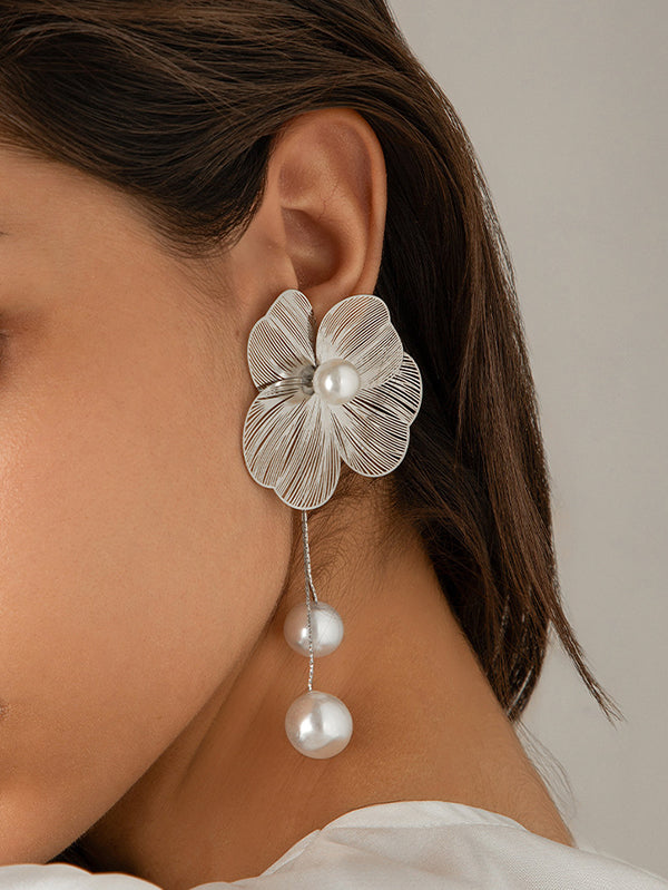 Boucles d'oreilles pendantes en forme de fleur, à pompons