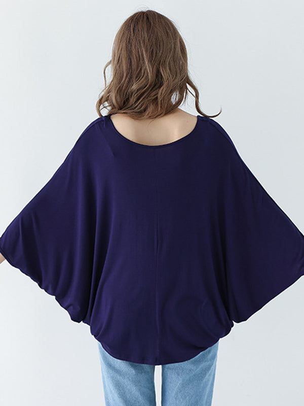 Chemise ample vintage, à col rond, à manches chauve-souris