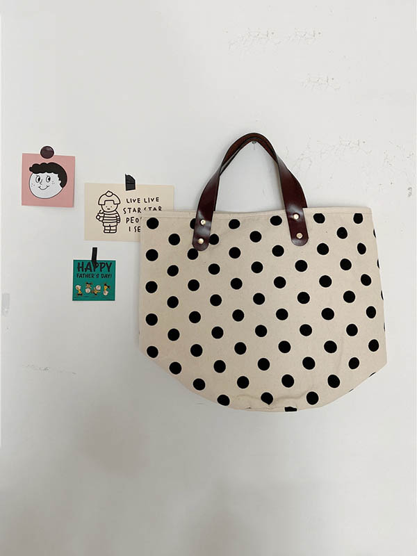 Sac seau de sac fourre-tout de maquillage imprimé à pois en toile vintage