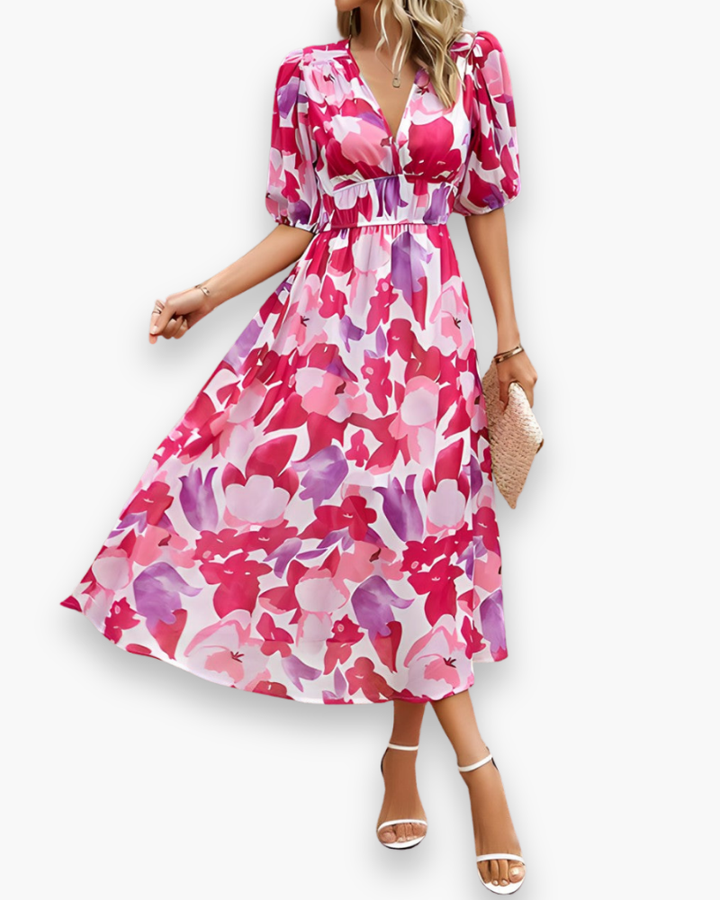 Robe Midi Élégante à Imprimé Floral pour Femmes | Robe d'Été Midi