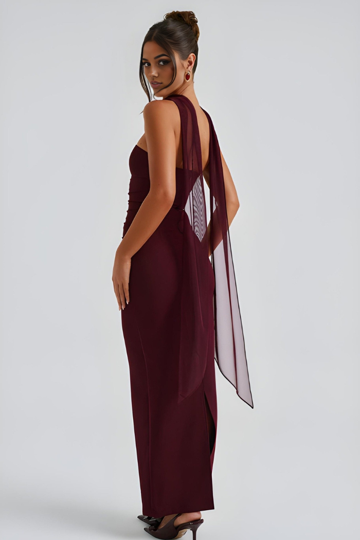 Deborah - Robe maxi bandage sans bretelles avec drapé en chiffon