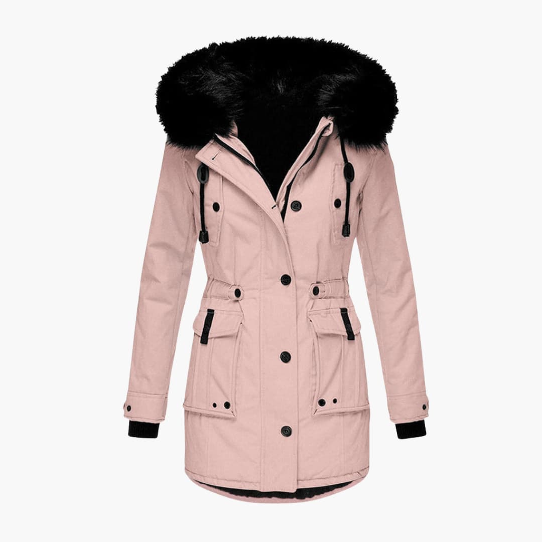 Veste parka femme avec capuche, fermeture à boutons et poches à rabat