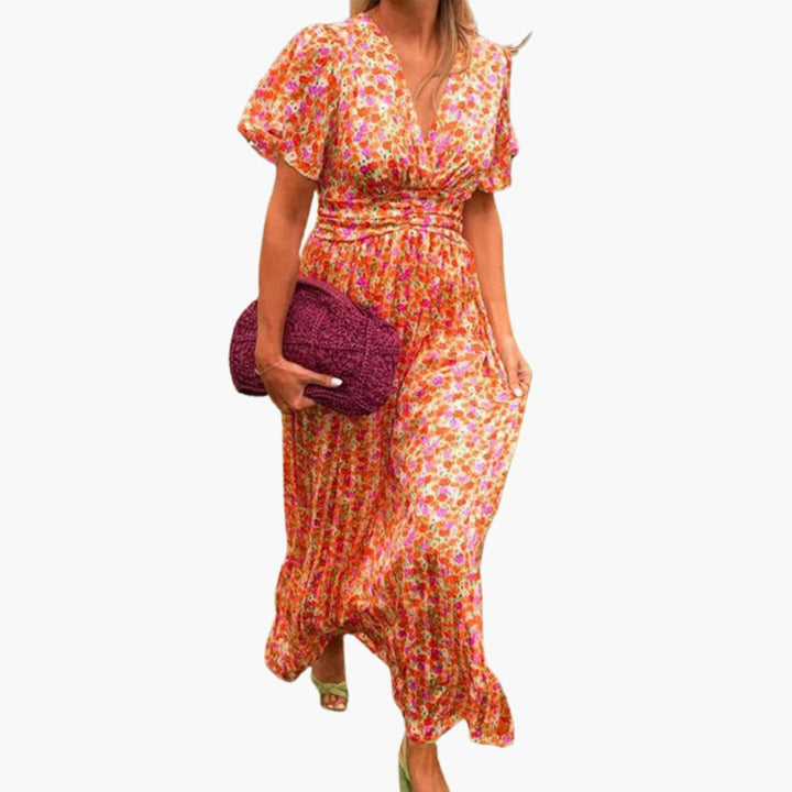 Robe Maxi Wrap Florale - pour Femmes avec Décolleté en V