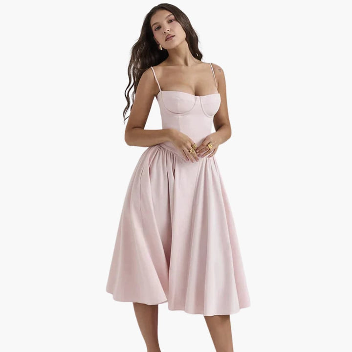 Robe midi femme – Robe corset rétro avec bretelles été