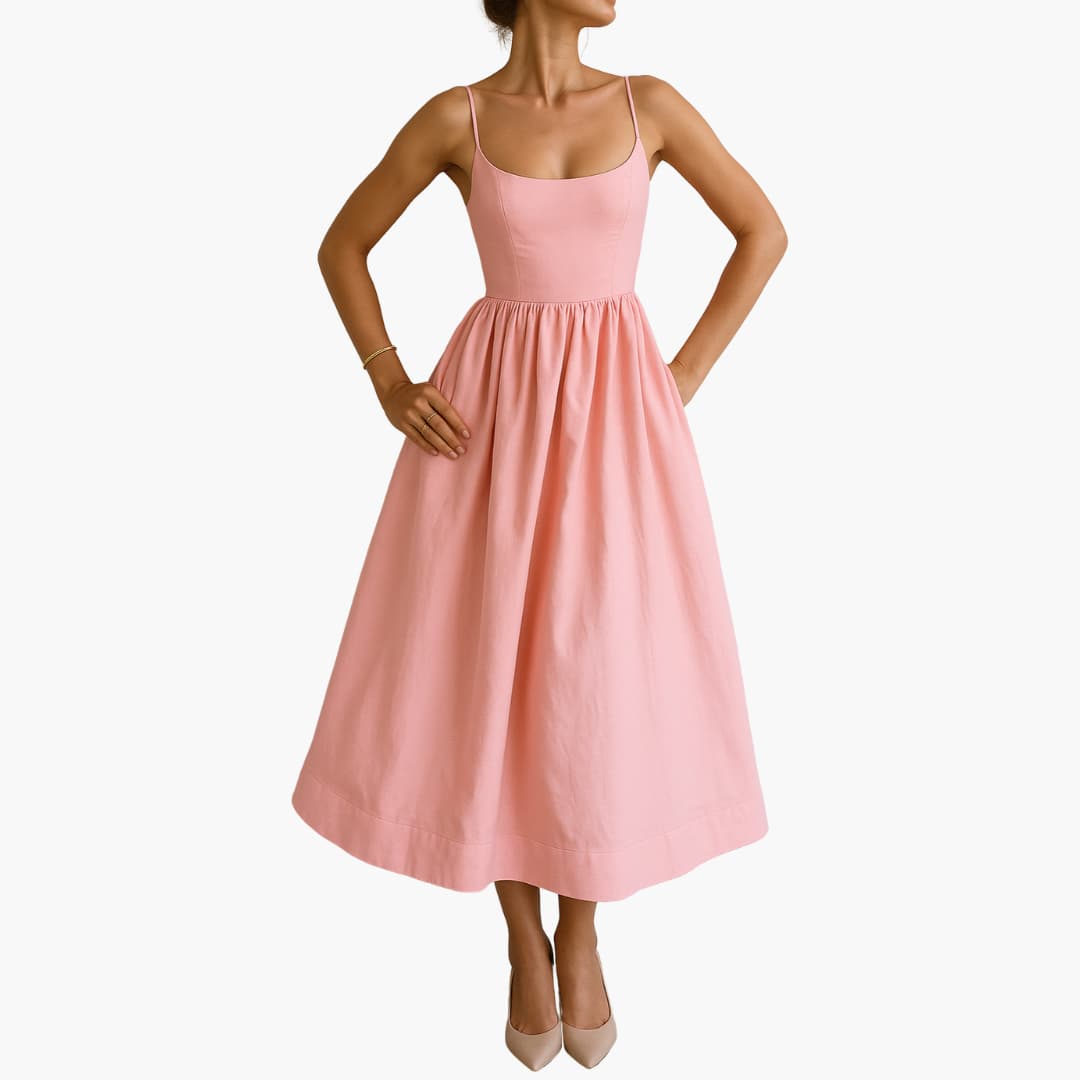 Robe midi sans manches - Robe d'été pour femmes avec jupe plissée