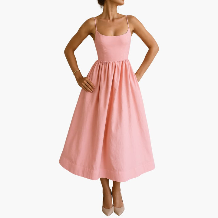 Robe midi sans manches - Robe d'été pour femmes avec jupe plissée
