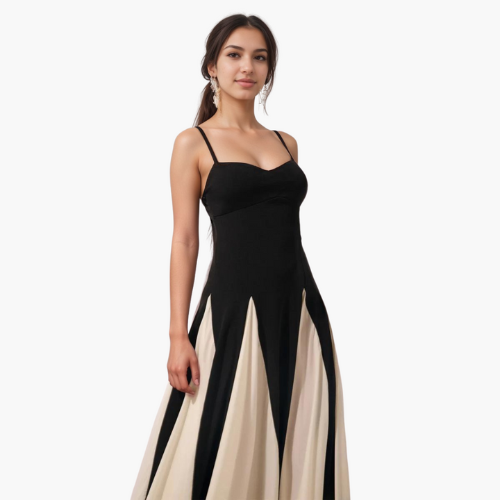 Robe Maxi Colorblock pour Femmes – Élégante avec Décolleté en Cœur