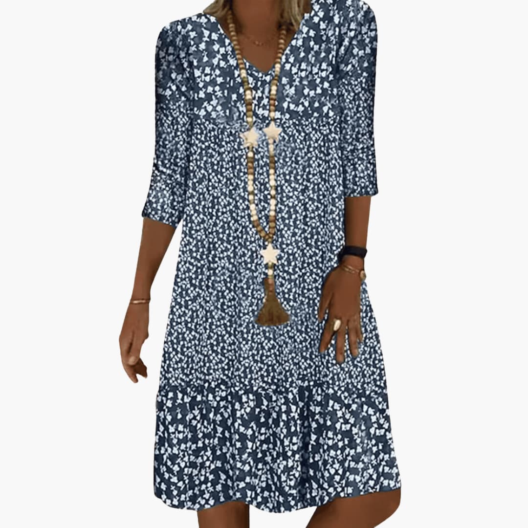 Robe midi pour femmes - Légère, motif floral & décolleté en V