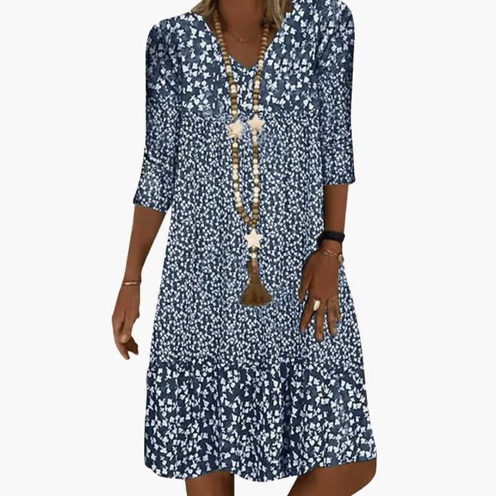 Robe midi pour femmes - Légère, motif floral & décolleté en V