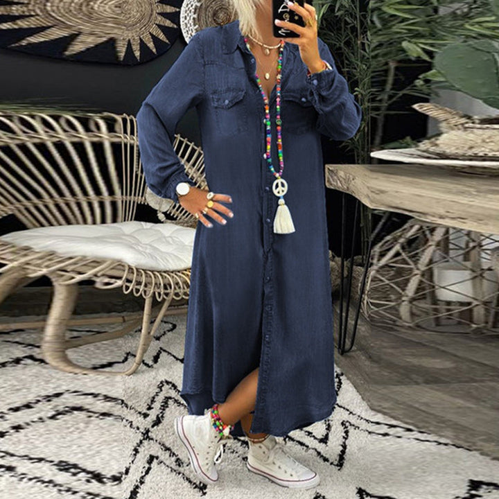Yara | Robe maxi en jean à manches longues