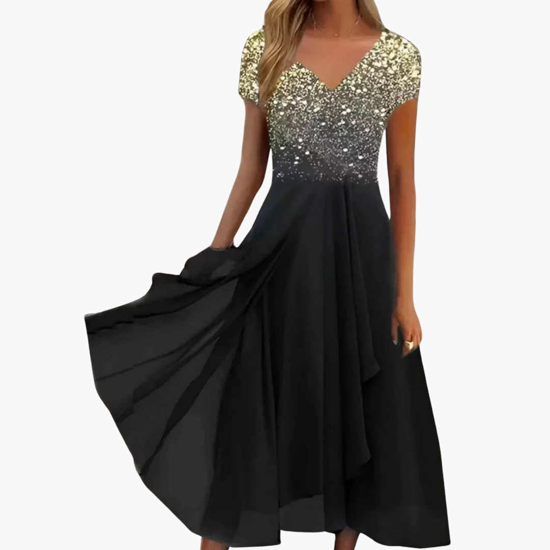 Robe midi pour femmes - Élégante avec paillettes et jupe en chiffon