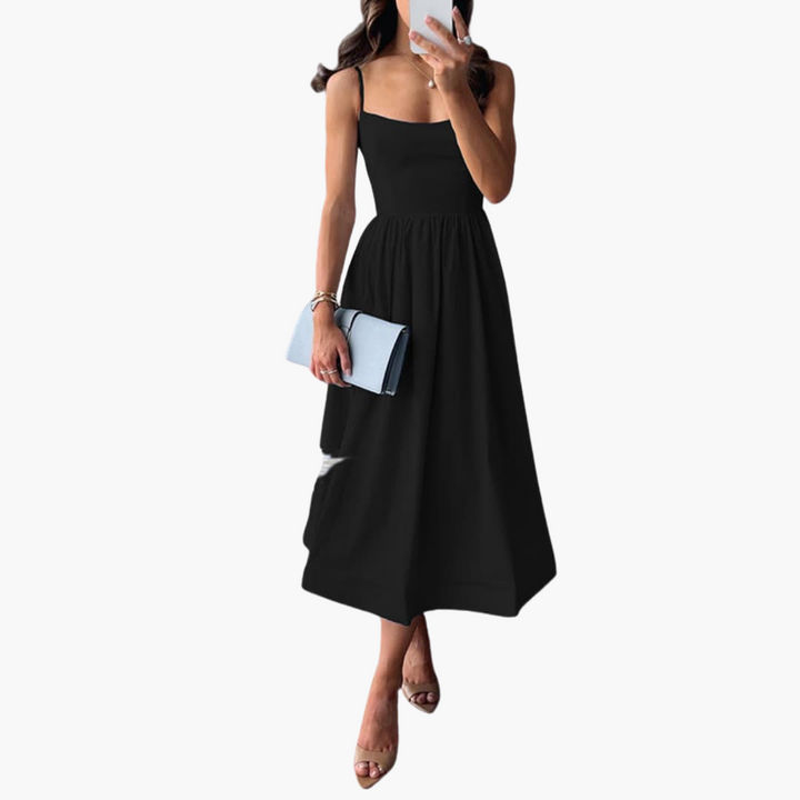 Robe midi A-line à fleurs pour femmes – Robe d'été élégante