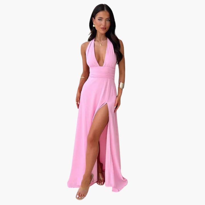 Robe maxi avec fente - élégante robe de soirée pour femmes à dos nu