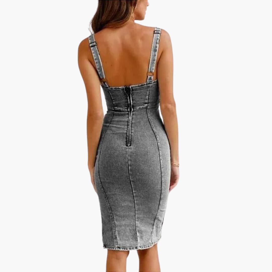 Robe Camisole Sans Manches - Robe Midi pour Femmes avec Col Rond