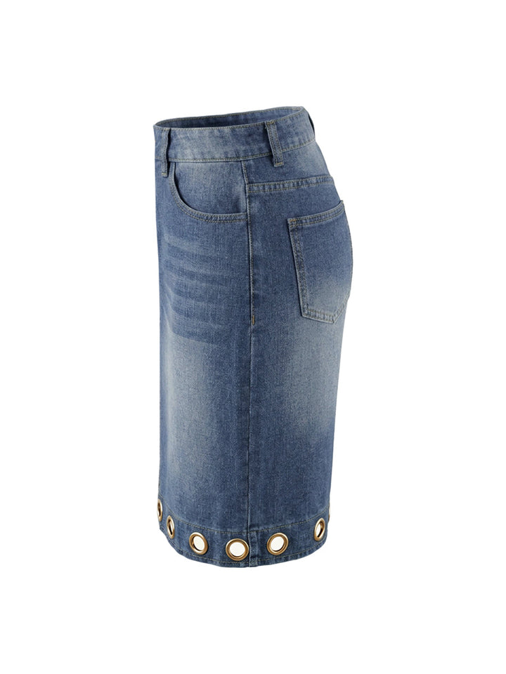 Short boutonné ajouré taille haute, à jambes larges, à poches, à empiècements, couleur unie