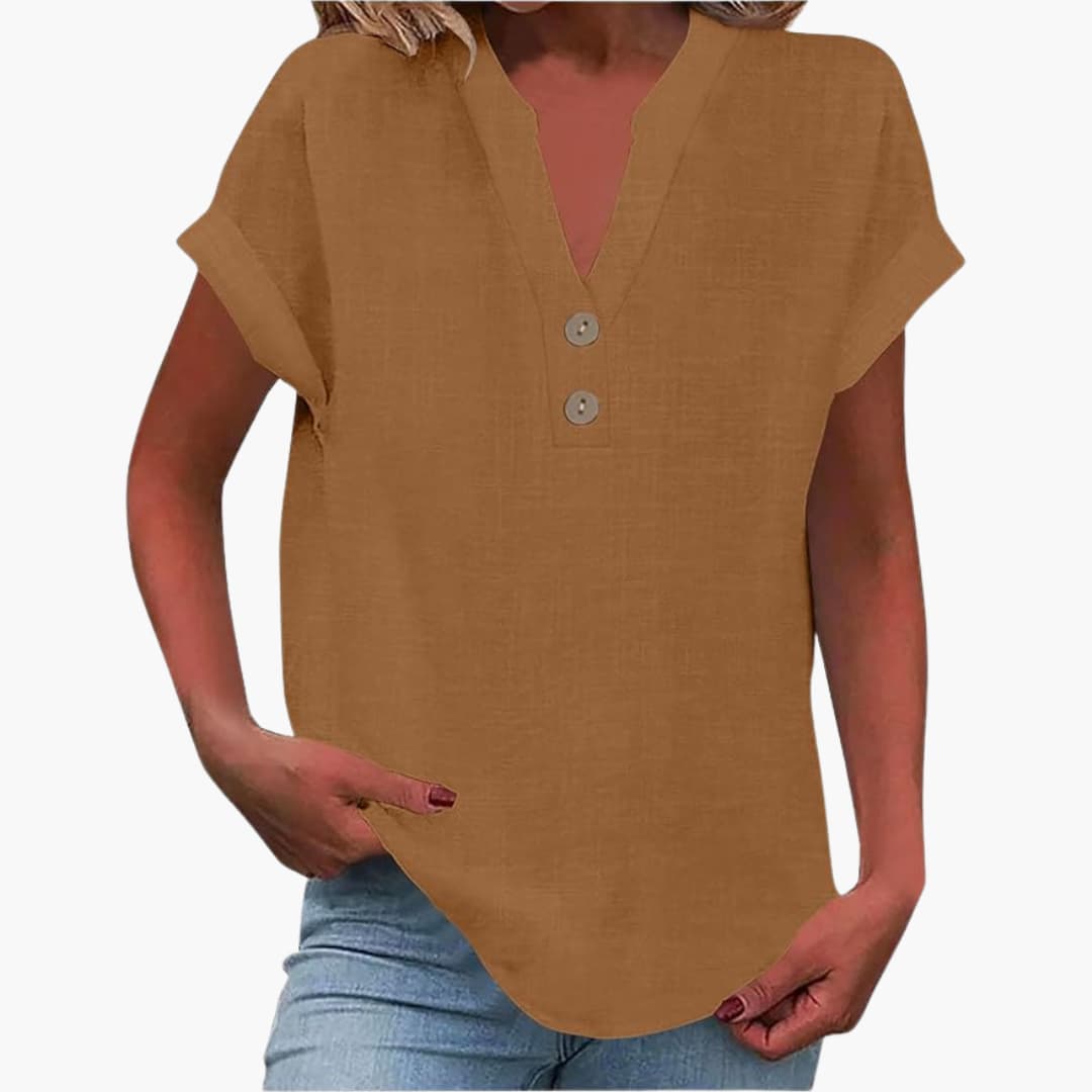 T-shirt à manches courtes pour femme avec décolleté en V et coupe décontractée