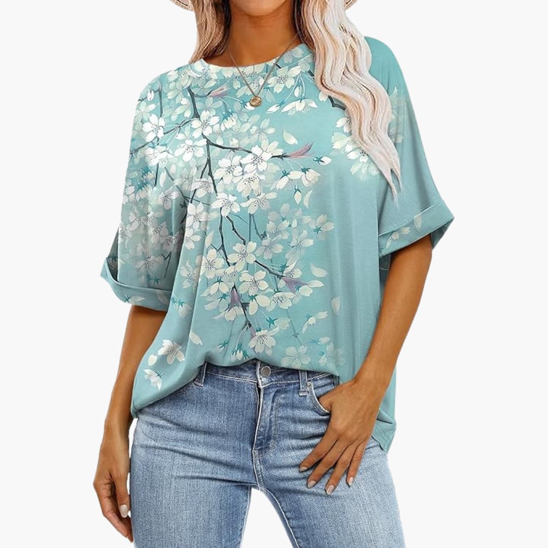 T-shirt oversize pour femmes avec col rond et manches courtes