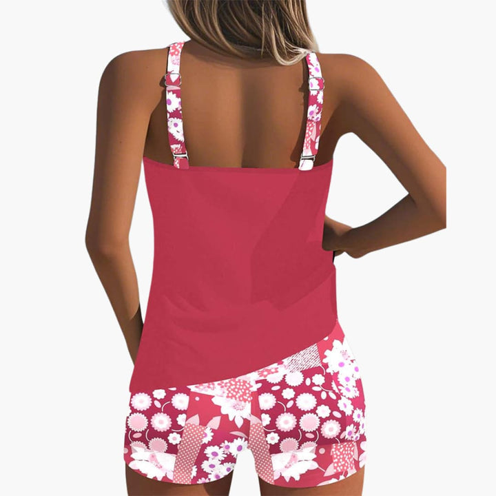 Ensemble de tankini pour femmes avec imprimé floral et décolleté dos nageur
