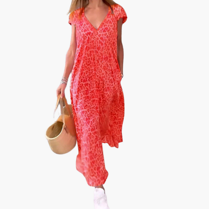 Robe maxi léopard pour femmes – Décolleté en V et coupe décontractée