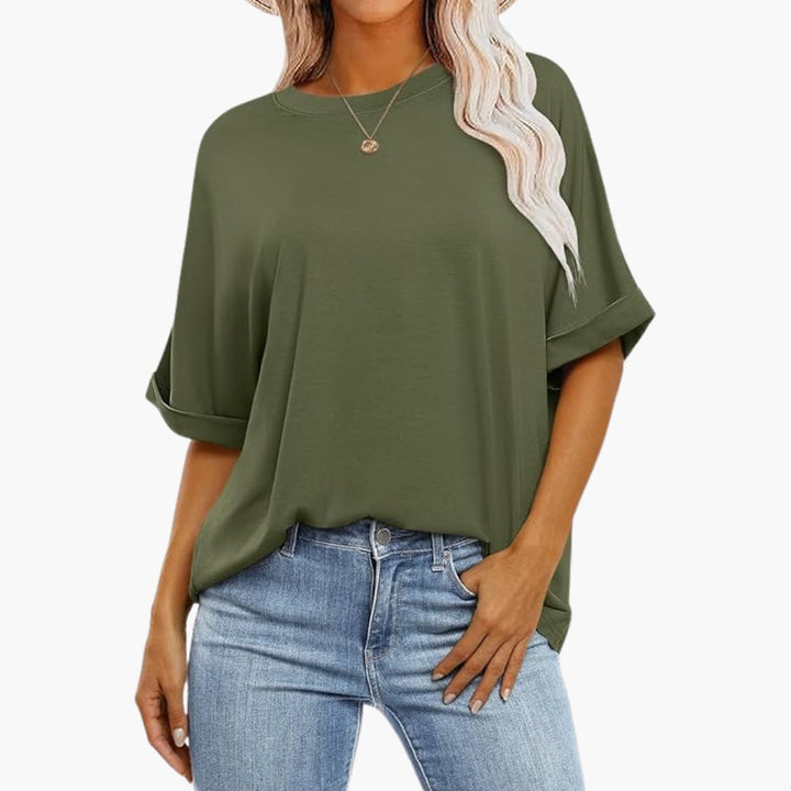 T-shirt oversize pour femmes avec col rond et manches courtes