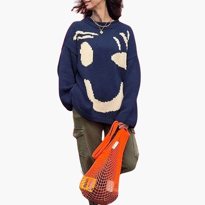 Pull en tricot pour femmes - avec coupe oversize et motif Smiley