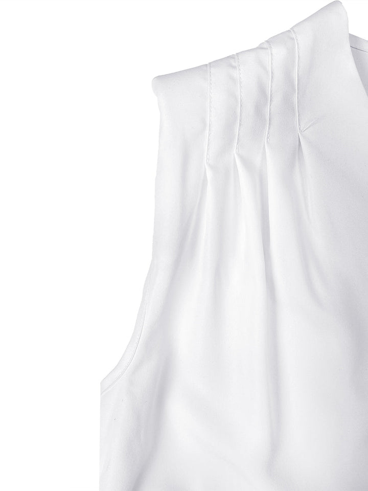 Robe courte ample plissée volantée à ourlet plongeant, à décolleté en V profond, couleur unie