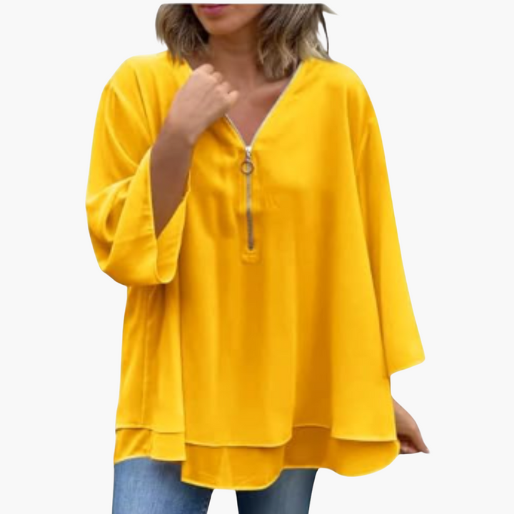 T-shirt à manches longues à demi-zip - Haut décontracté pour femmes