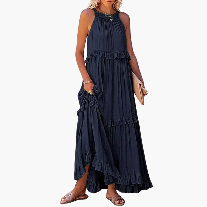 Robe maxi à volants - Robe à volants pour femmes, élégante et légère