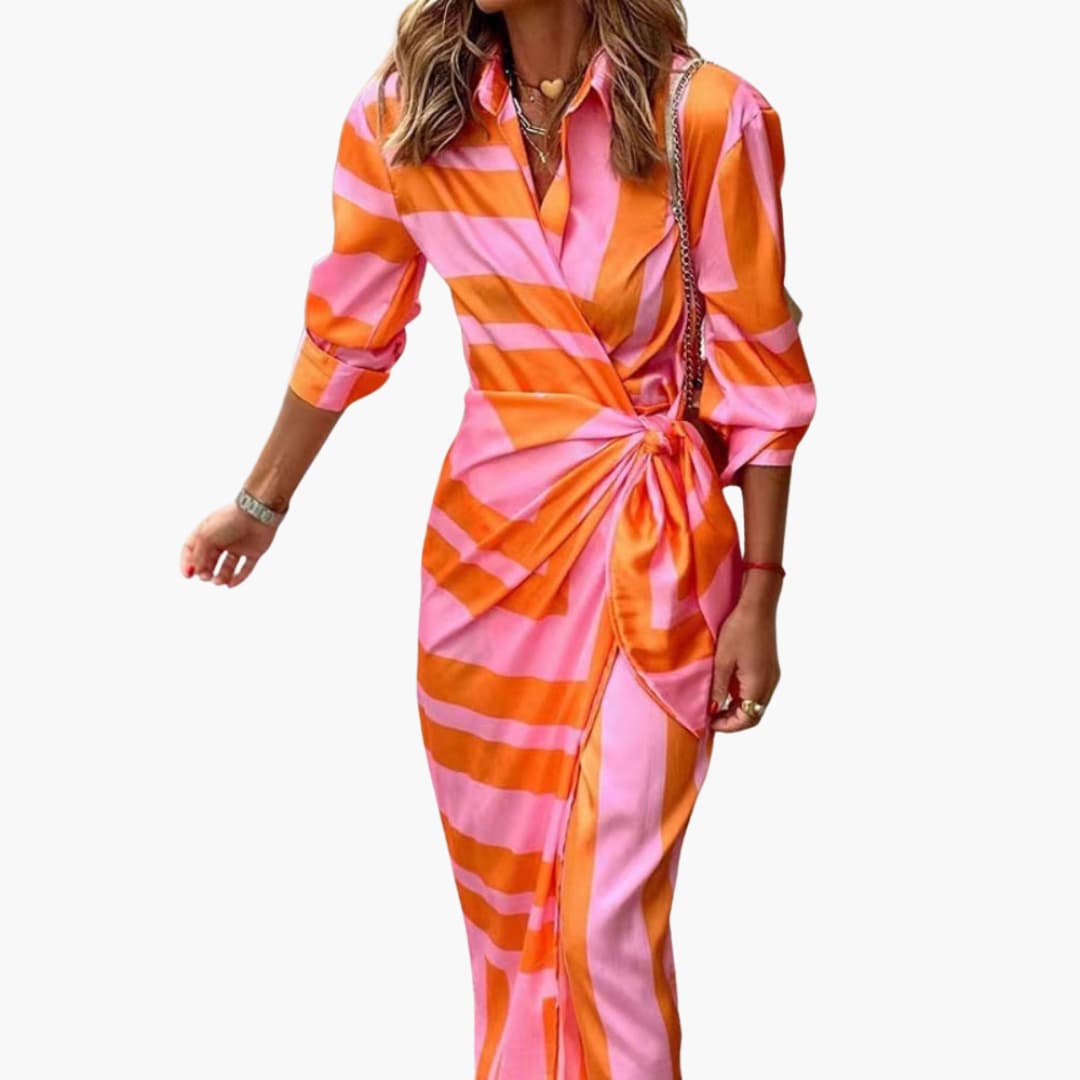 Robe chemise rayée – Robe maxi en coton pour femmes