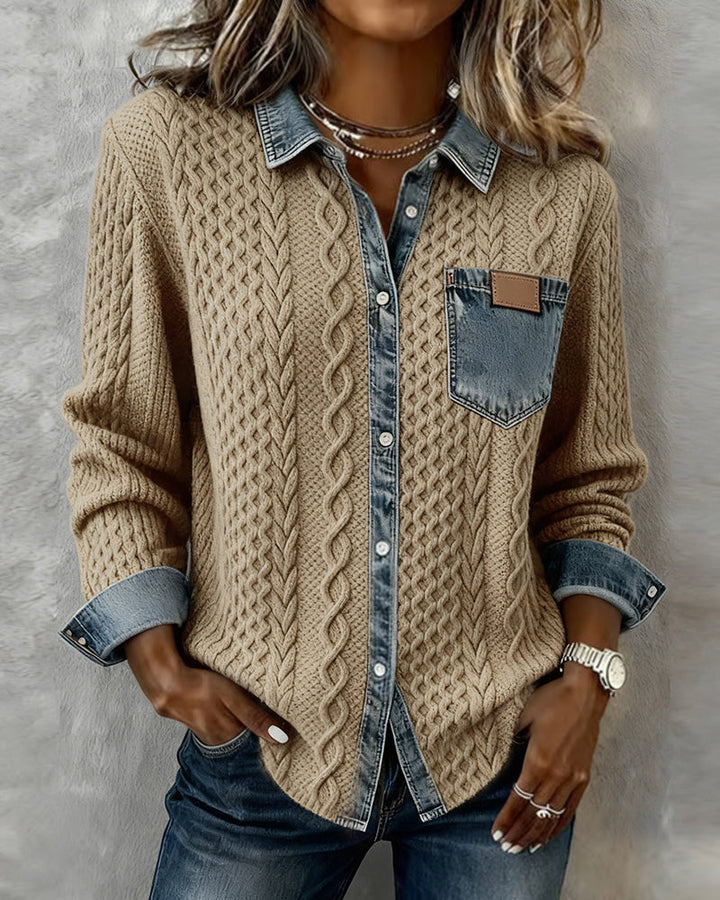 Lena | Chemisier chic en tricot pour femmes avec détails en denim