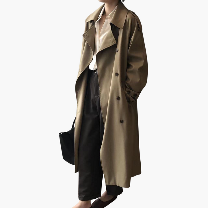 Manteau trench pour femmes avec col à revers et double boutonnage