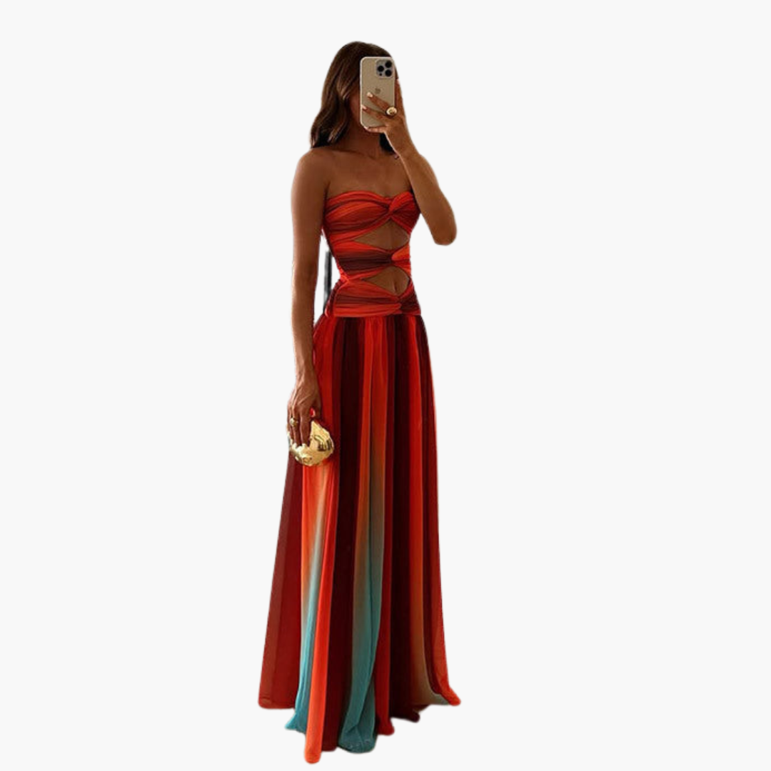 Robe Maxi Découpée Colorée pour Femmes - Bandeau & Dégradé
