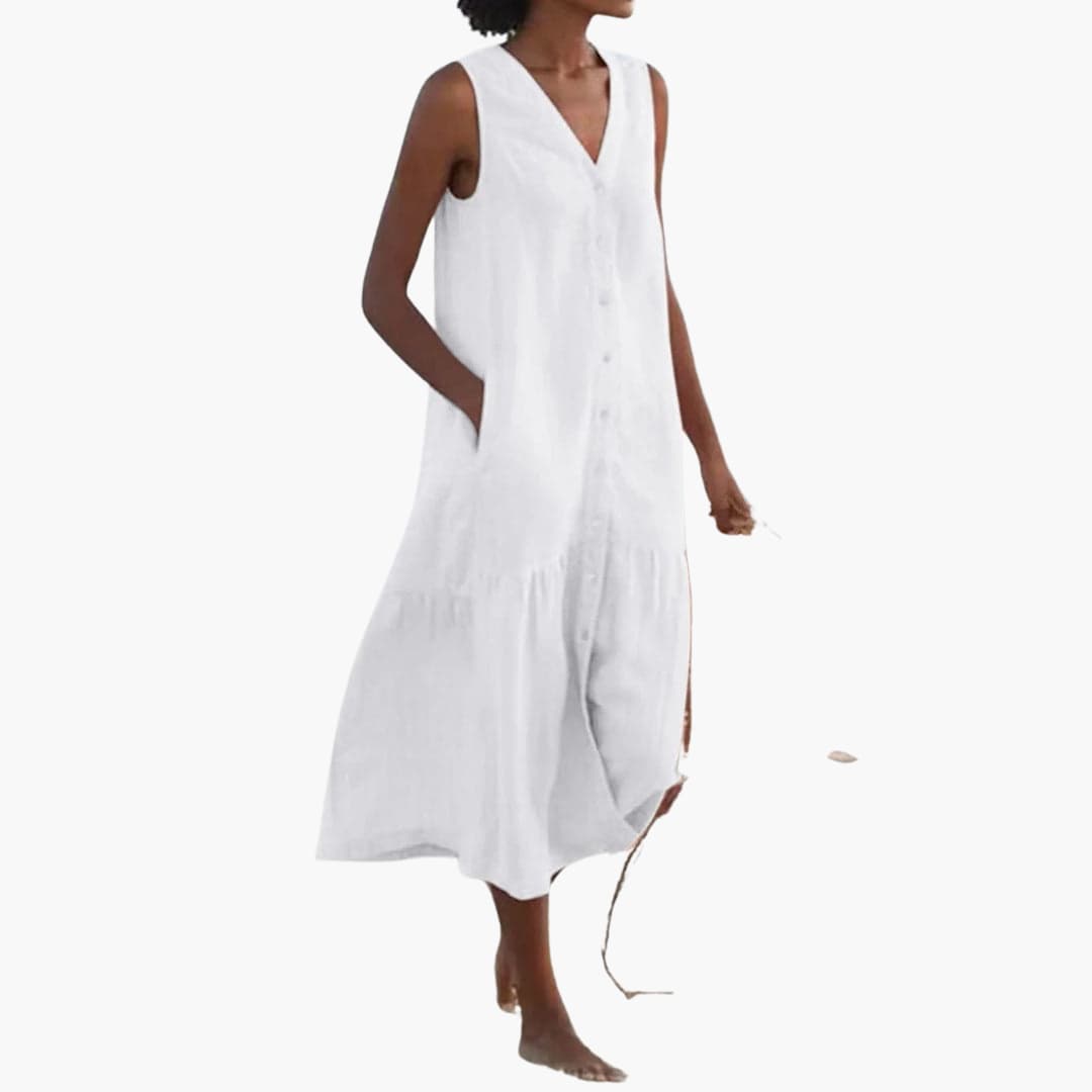 Robe midi à boutons pour femmes - Robe chemise estivale