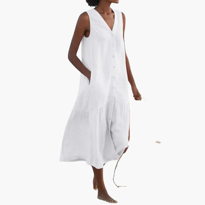 Robe midi à boutons pour femmes - Robe chemise estivale