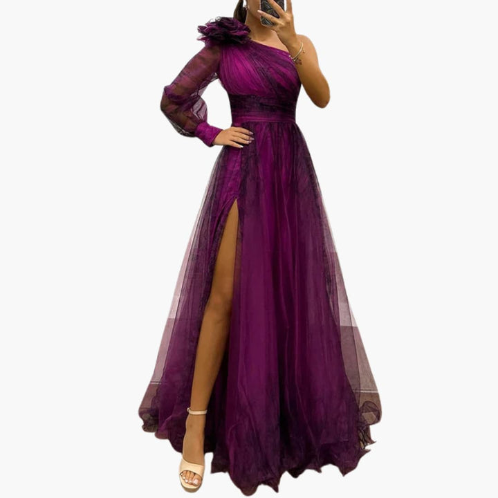 Robe Maxikleid à Une Épaule avec Imprimé en Maille - Mode de Soirée Femme