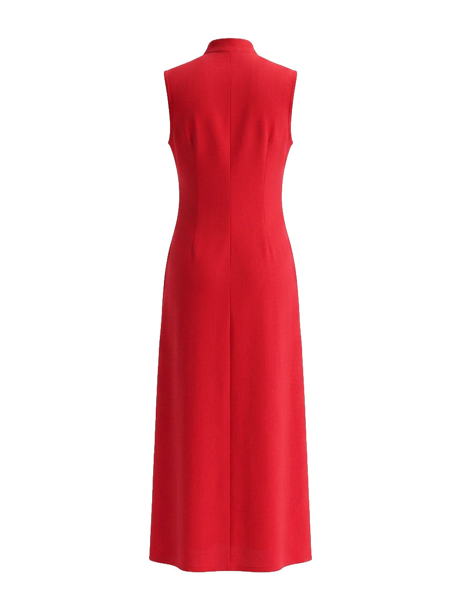 Robe longue boutonnée taille haute, à poches, à col revers, couleur unie