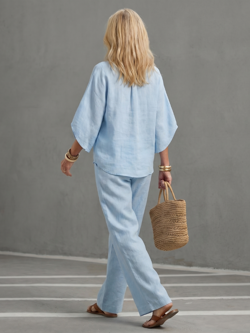 Amity | Ensemble Tunika-Pantalon à Boutons Frontaux Relaxé