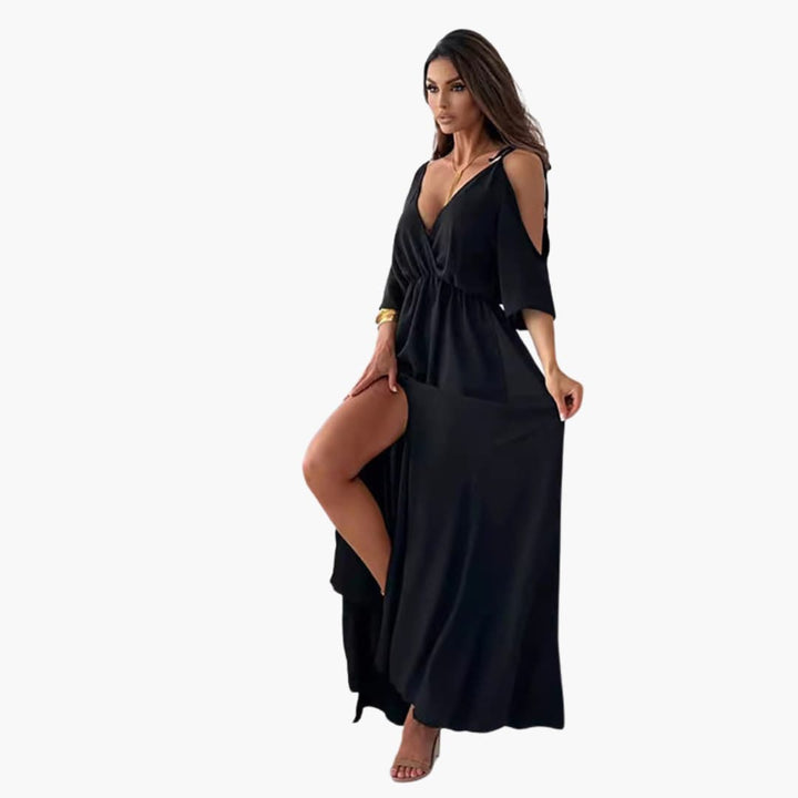 Robe maxi avec décolleté en V et fente – Mode de soirée pour femmes