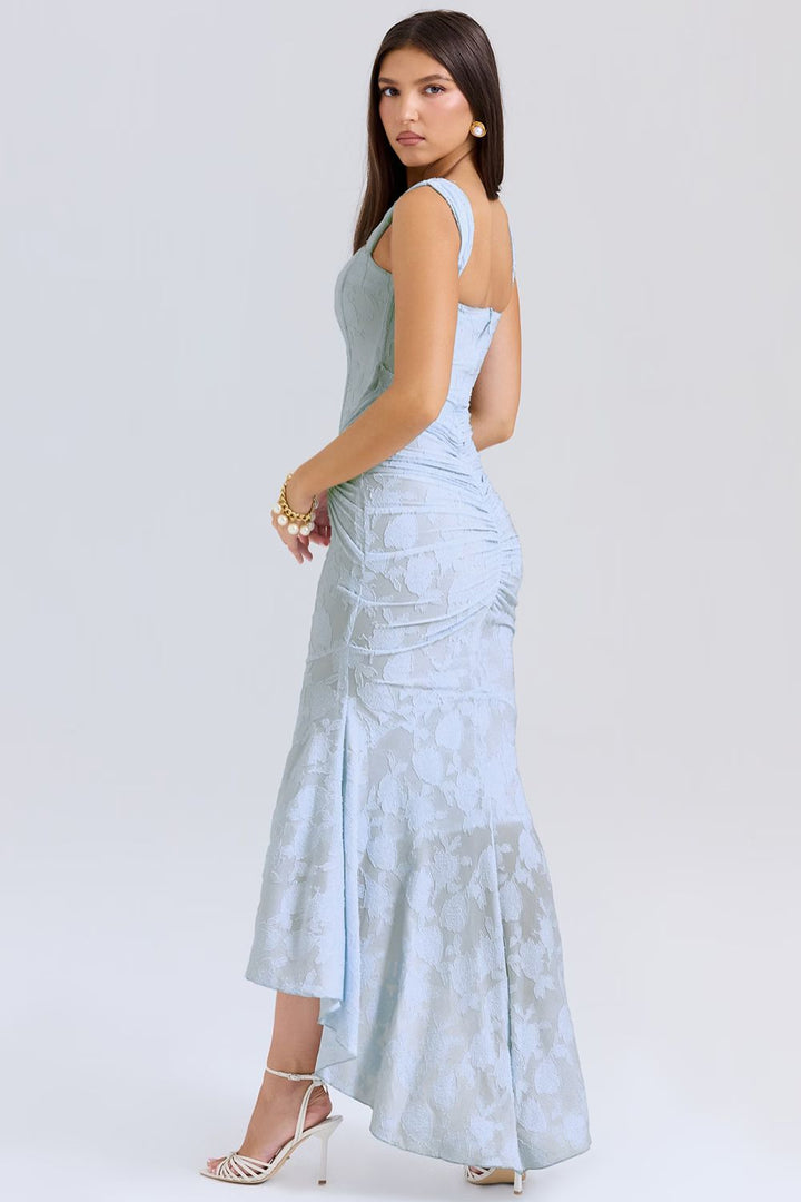 Robe Maxi Celeste avec décolleté en V profond