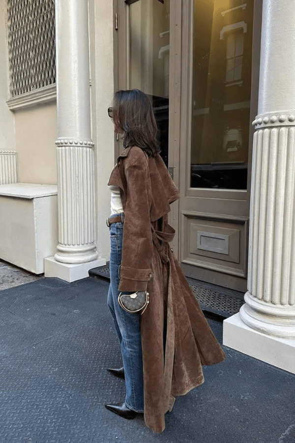 Greta | Manteau Trench Long pour Femmes en Suède Vegan – Manteau en Aspect Suède 2026