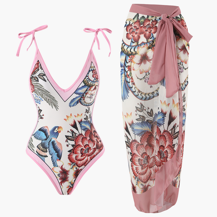 Ensemble de maillot de bain pour femmes - avec motif floral et paréo