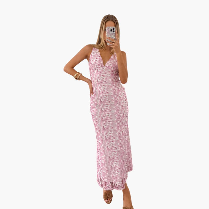 Robe maxi en dentelle - Style féminin avec décolleté en V et élégance