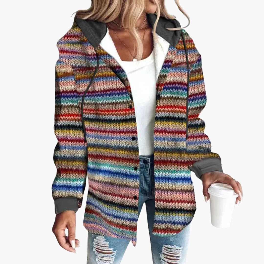 Veste en tricot chaude pour femmes avec capuche - Cardigan élégant à boutons