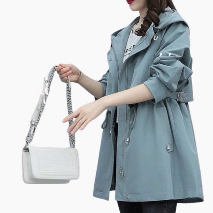 Manteau trench pour femmes avec capuche et taille ajustable