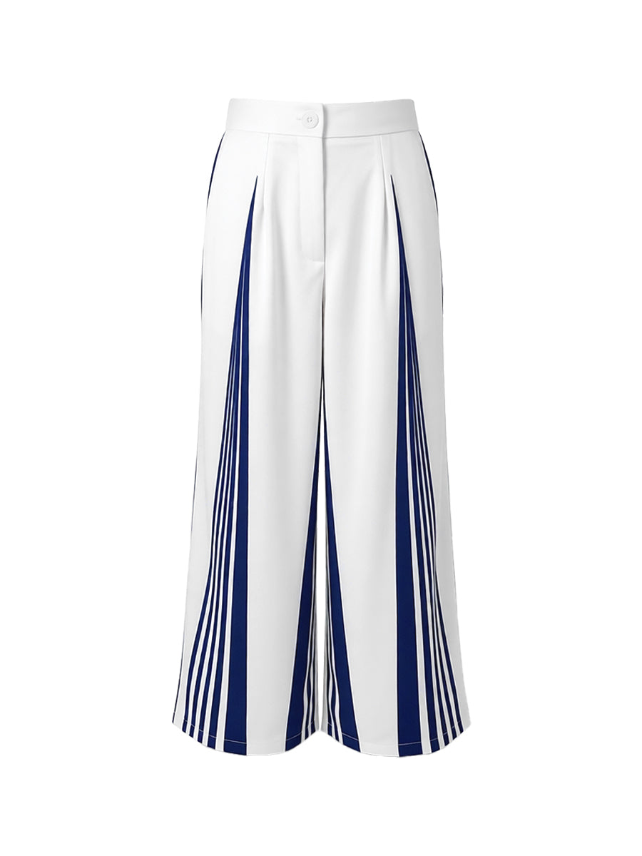 Pantalon taille haute, à jambes larges, sans ceinture, couleur contrastée