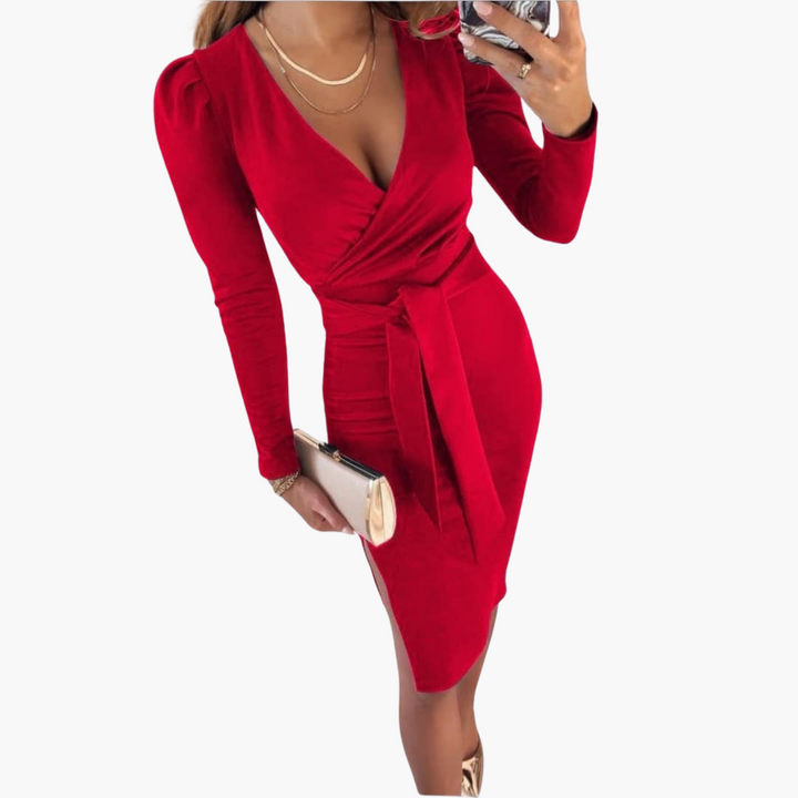 Robe midi à décolleté en V pour femmes – Robe d'été à bretelles nouées