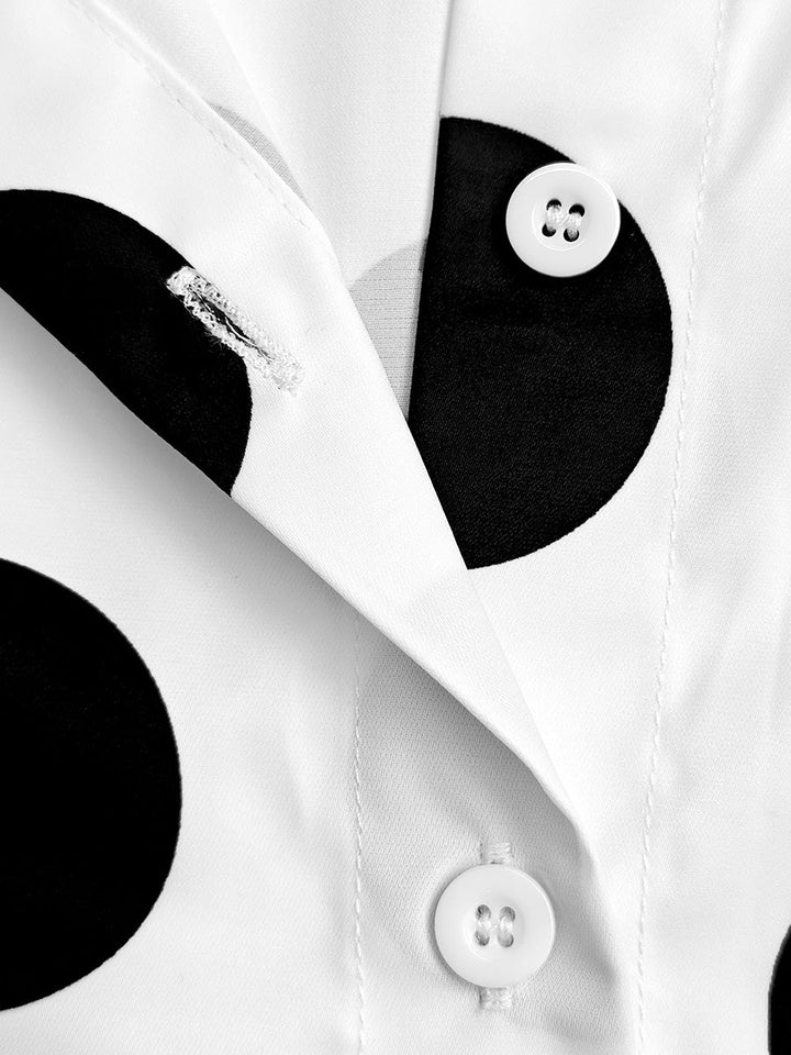 Chemisier ample boutonné imprimé à manches longues, à pois, à col revers