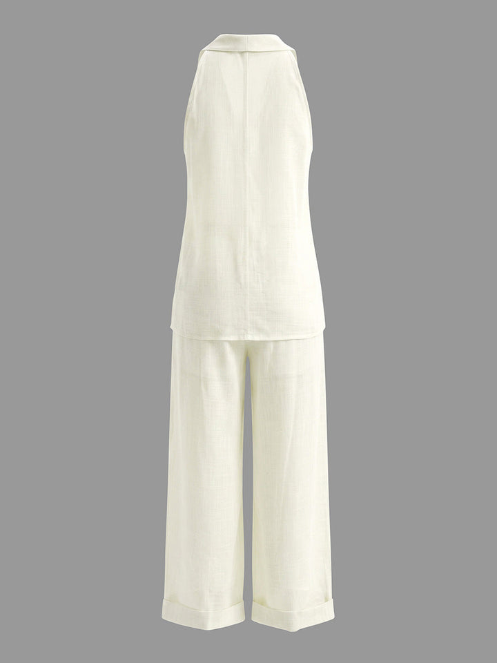 Ensemble deux pièces à col en V, sans manches – débardeur + pantalon