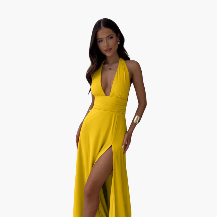 Robe maxi avec fente et col halter - Mode de soirée pour femmes