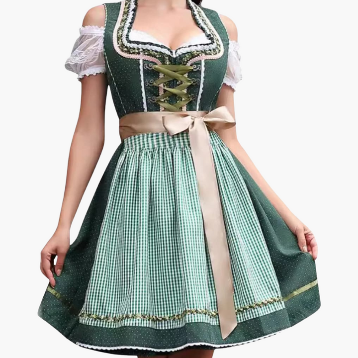 Dirndl Oktoberfest 2025 avec dentelle et tablier à carreaux pour femmes